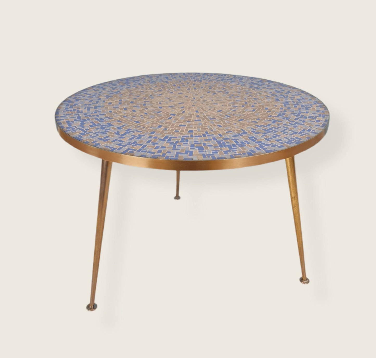 Unique Big round mosaic & solid brass couch table from the 50s by Berthold Müller