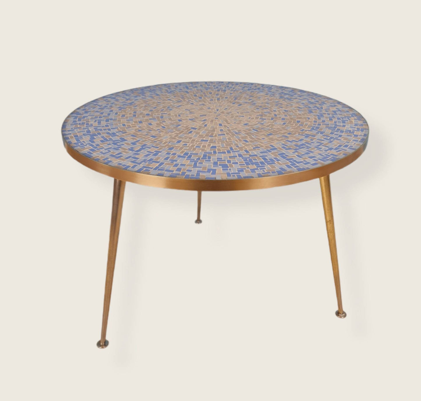 Unique Big round mosaic & solid brass couch table from the 50s by Berthold Müller