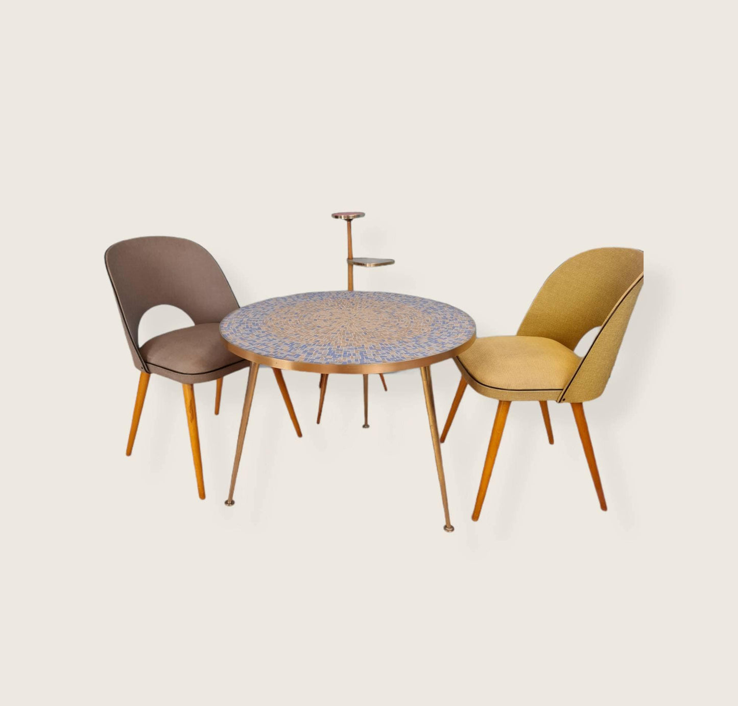 Unique Big round mosaic & solid brass couch table from the 50s by Berthold Müller