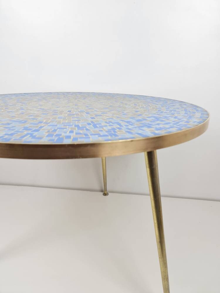 Unique Big round mosaic & solid brass couch table from the 50s by Berthold Müller