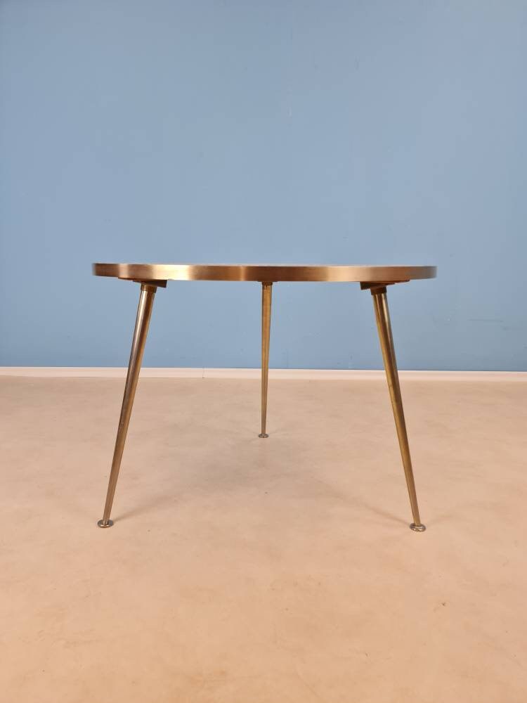 Unique Big round mosaic & solid brass couch table from the 50s by Berthold Müller
