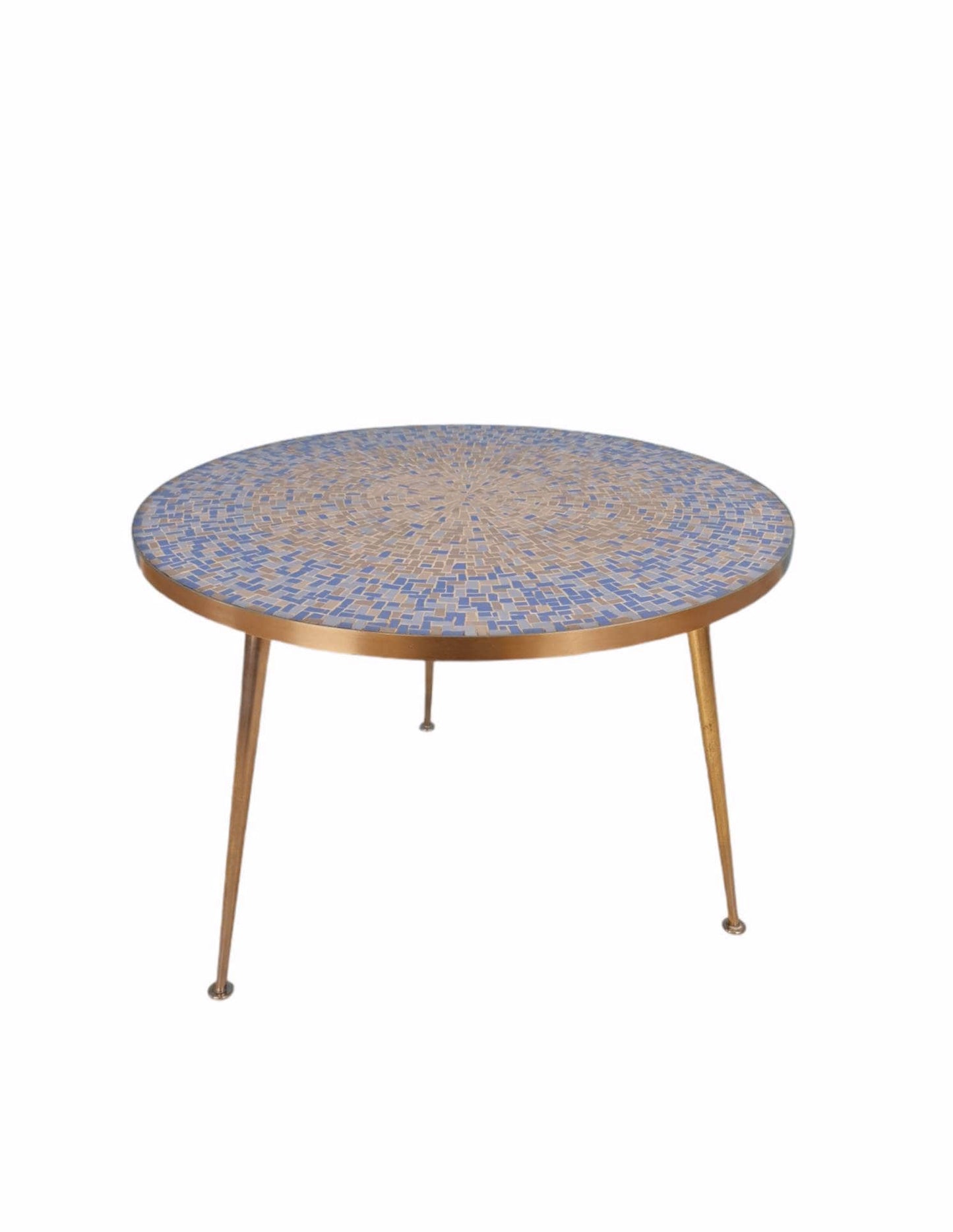 Unique Big round mosaic & solid brass couch table from the 50s by Berthold Müller