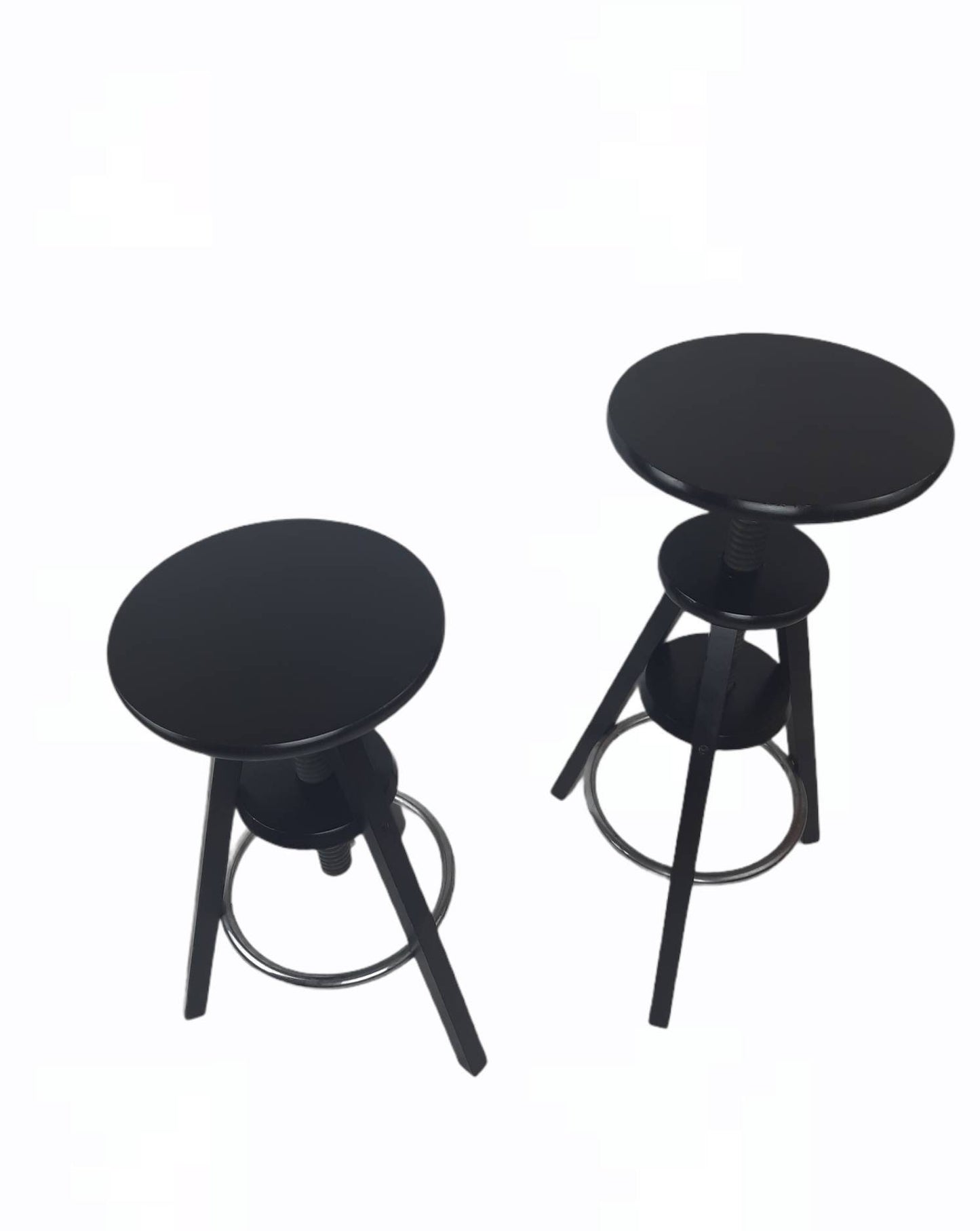 1of 2 solid wood adjustable screw Ikea vintage black bar stool 1990s
