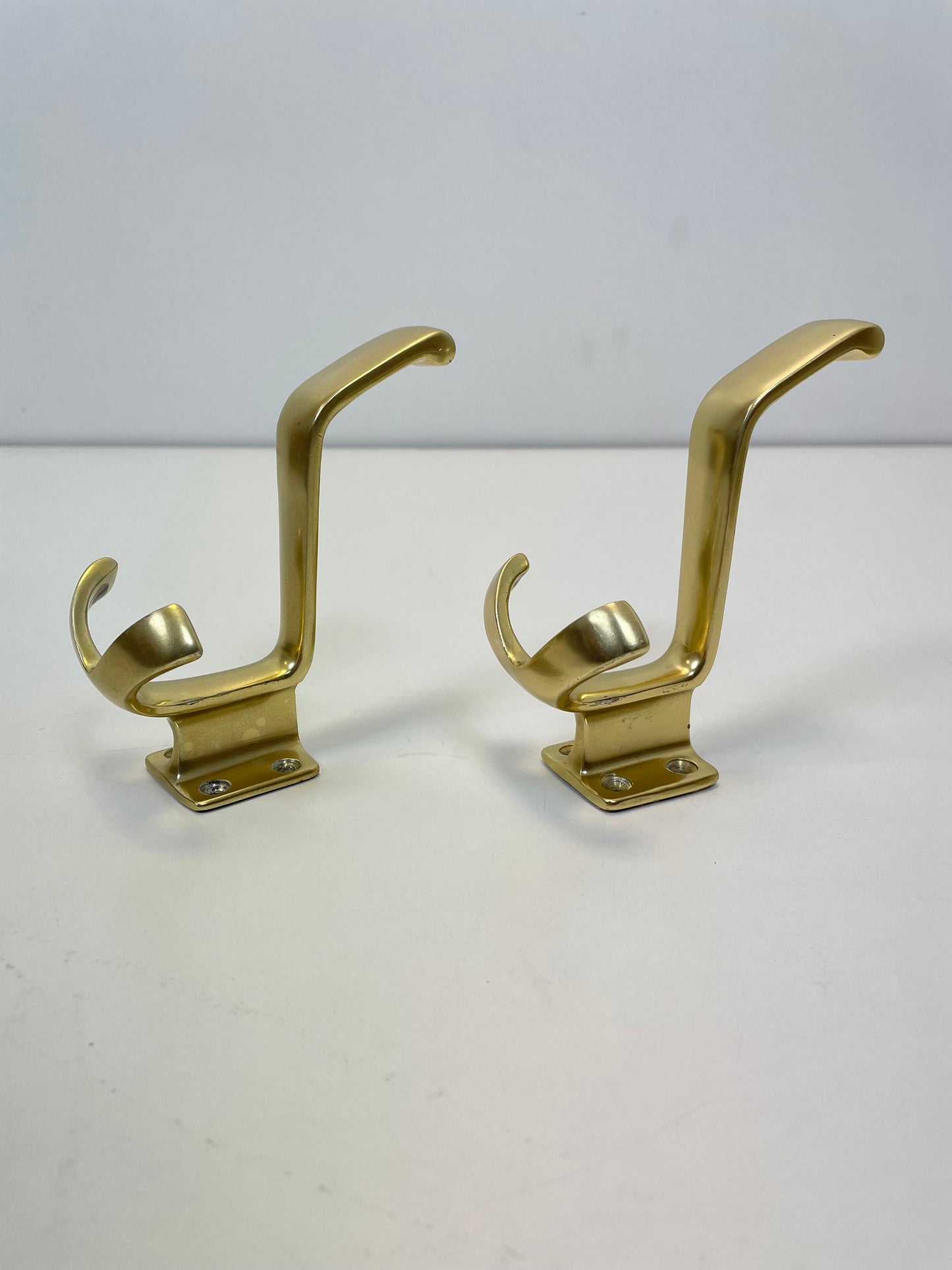 Mid Century asymmetric German brass Original kidney wall mirror with 2 brass hangers, 1960s