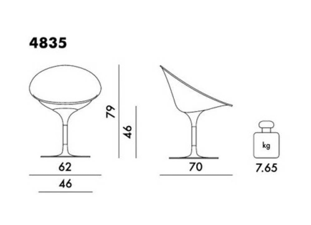yellow Eros chair with aluminum swivel base by Philippe Starck for Kartell. Italy.