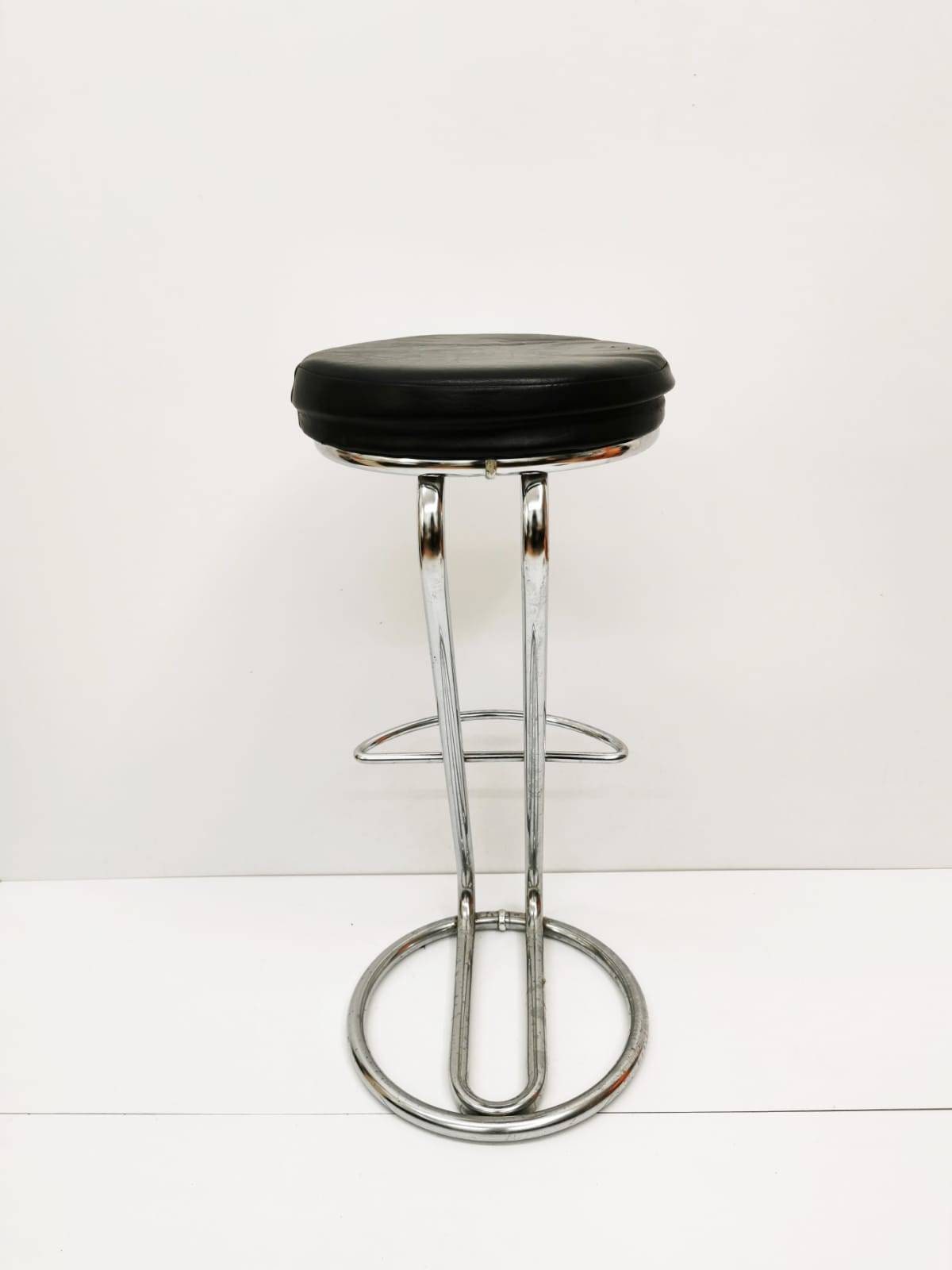 Mid-Century Modern Leather and Chrome Bar Stool 1980s Italy