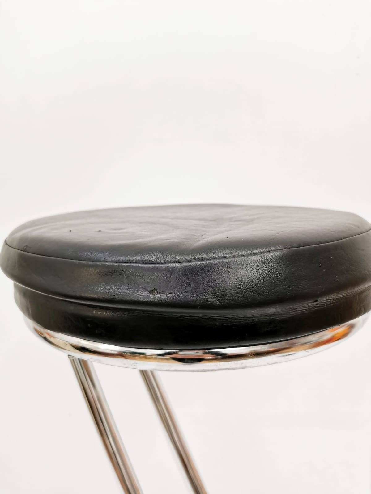 Mid-Century Modern Leather and Chrome Bar Stool 1980s Italy