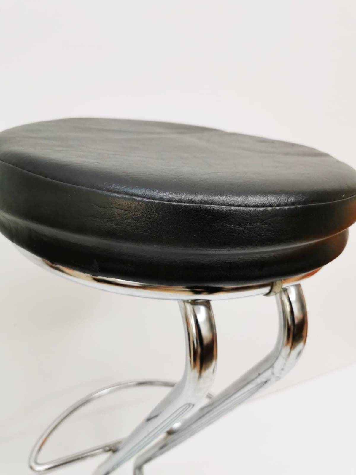 Mid-Century Modern Leather and Chrome Bar Stool 1980s Italy