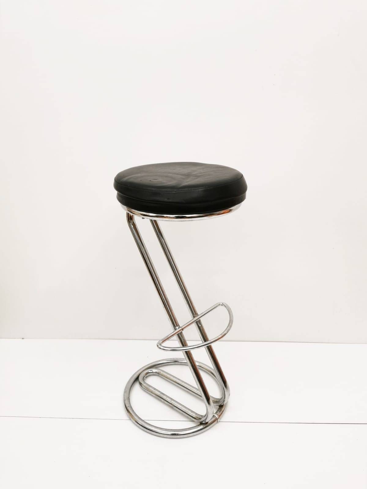 Mid-Century Modern Leather and Chrome Bar Stool 1980s Italy