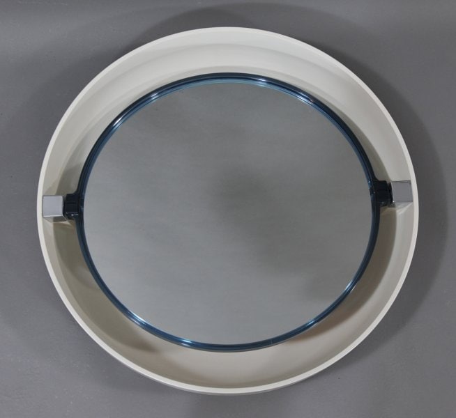 Allibert vintage backlit blue mirror titled A41 Space Age Design, wall mounted, France. 1970s