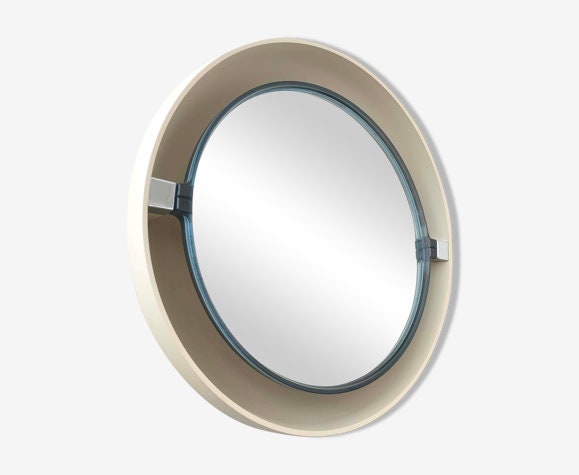 Allibert vintage backlit blue mirror titled A41 Space Age Design, wall mounted, France. 1970s