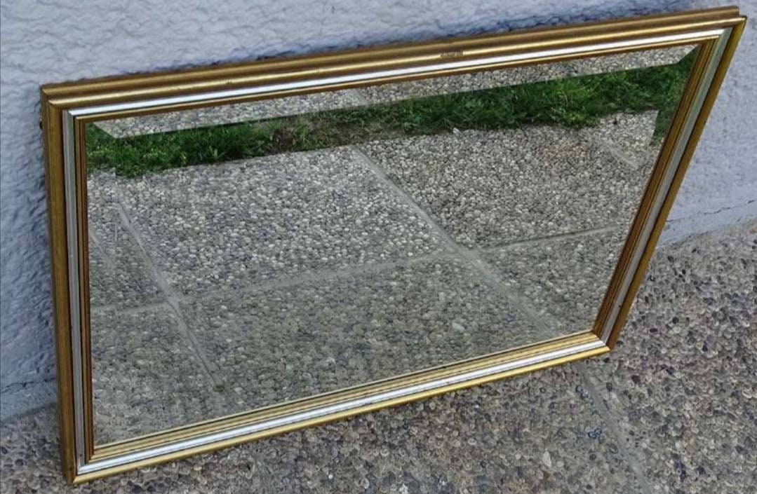 Mid-Century Vintage Gold & Silver Line Wall Mirror Italy 1960s