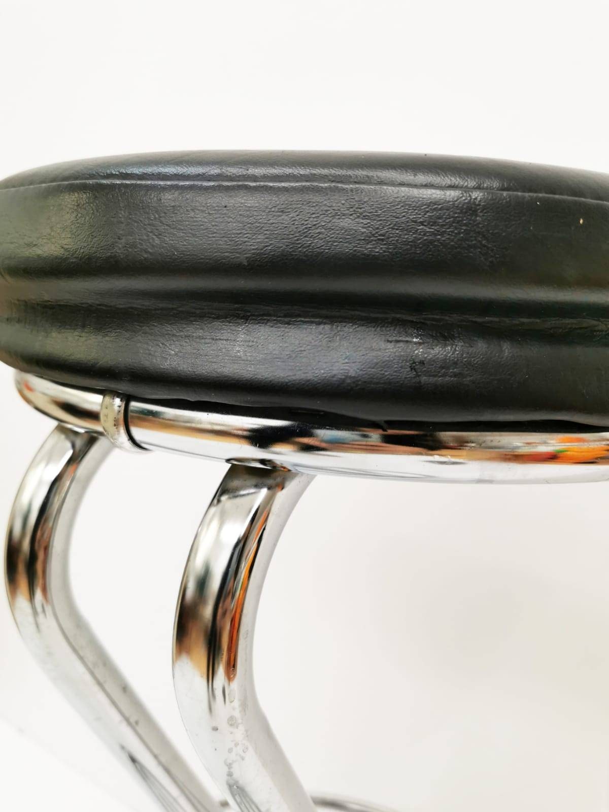Mid-Century Modern Leather and Chrome Bar Stool 1980s Italy