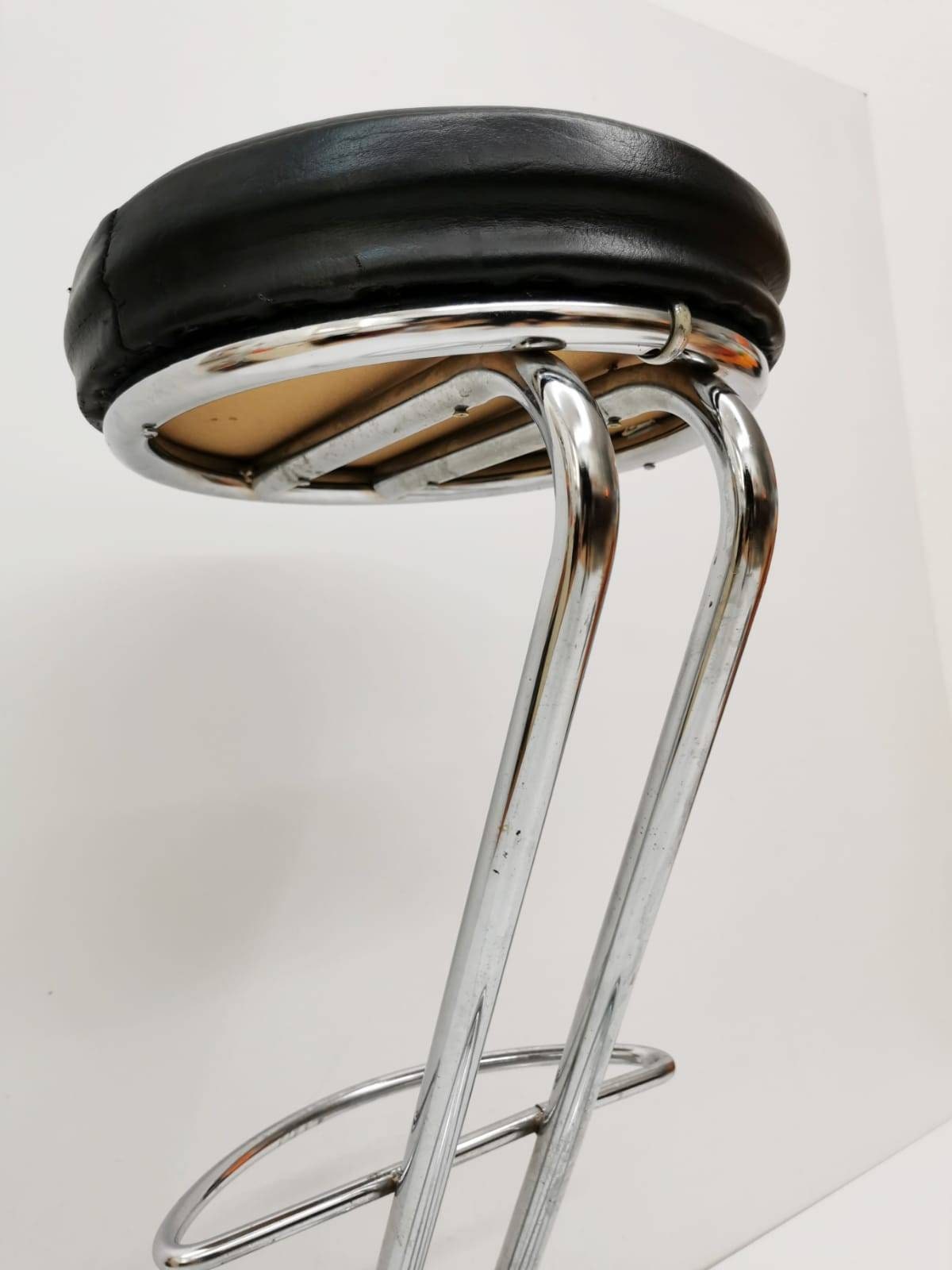 Mid-Century Modern Leather and Chrome Bar Stool 1980s Italy