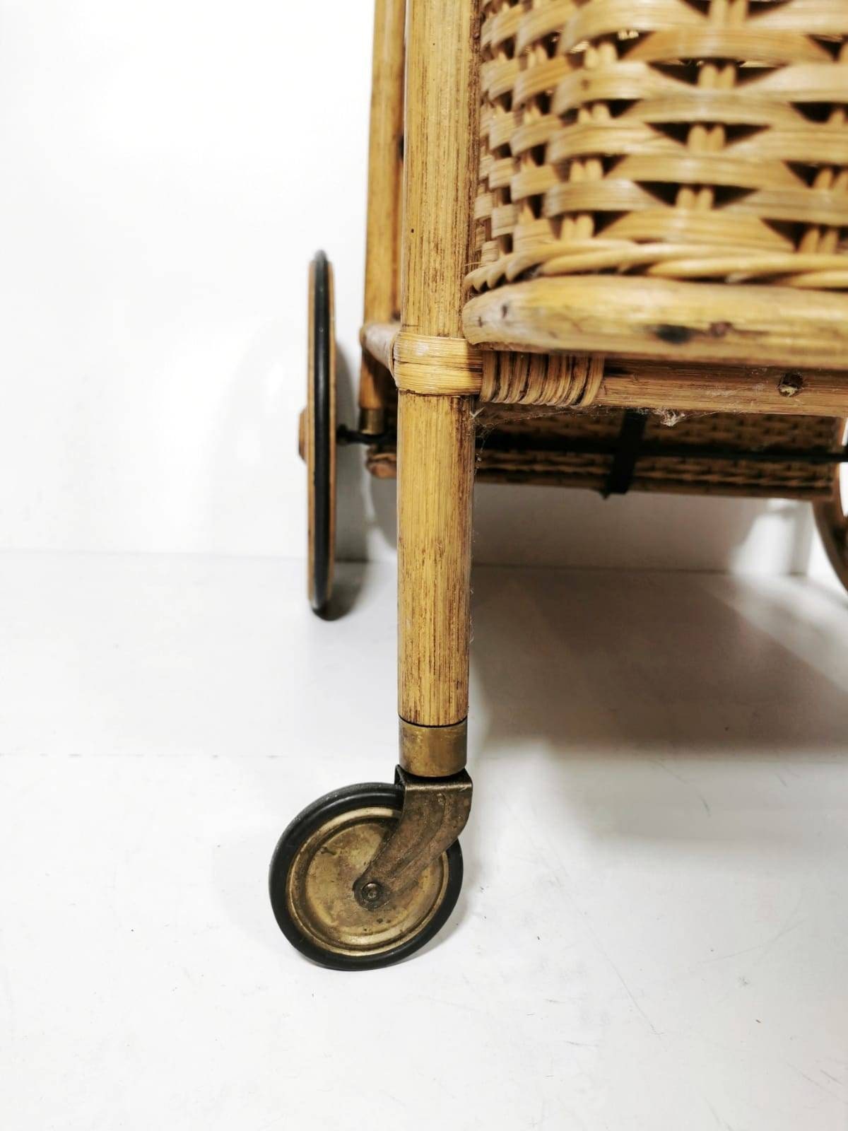 Midcentury Bamboo & Rattan Bar Cart, Italy 1950s