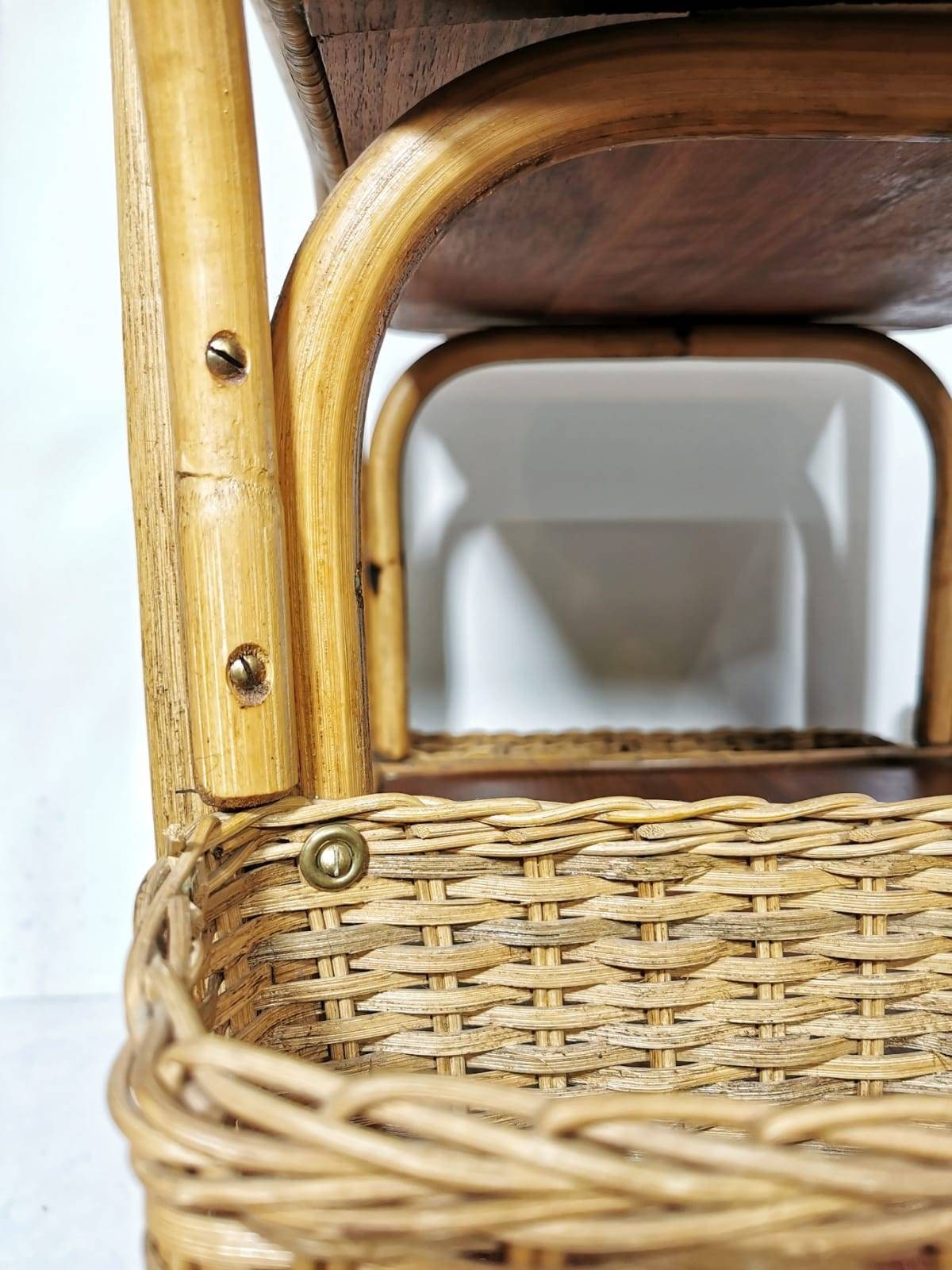 Midcentury Bamboo & Rattan Bar Cart, Italy 1950s