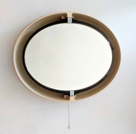 Allibert A136 vintage Mirror titiling Backlit space age design , france .1970s
