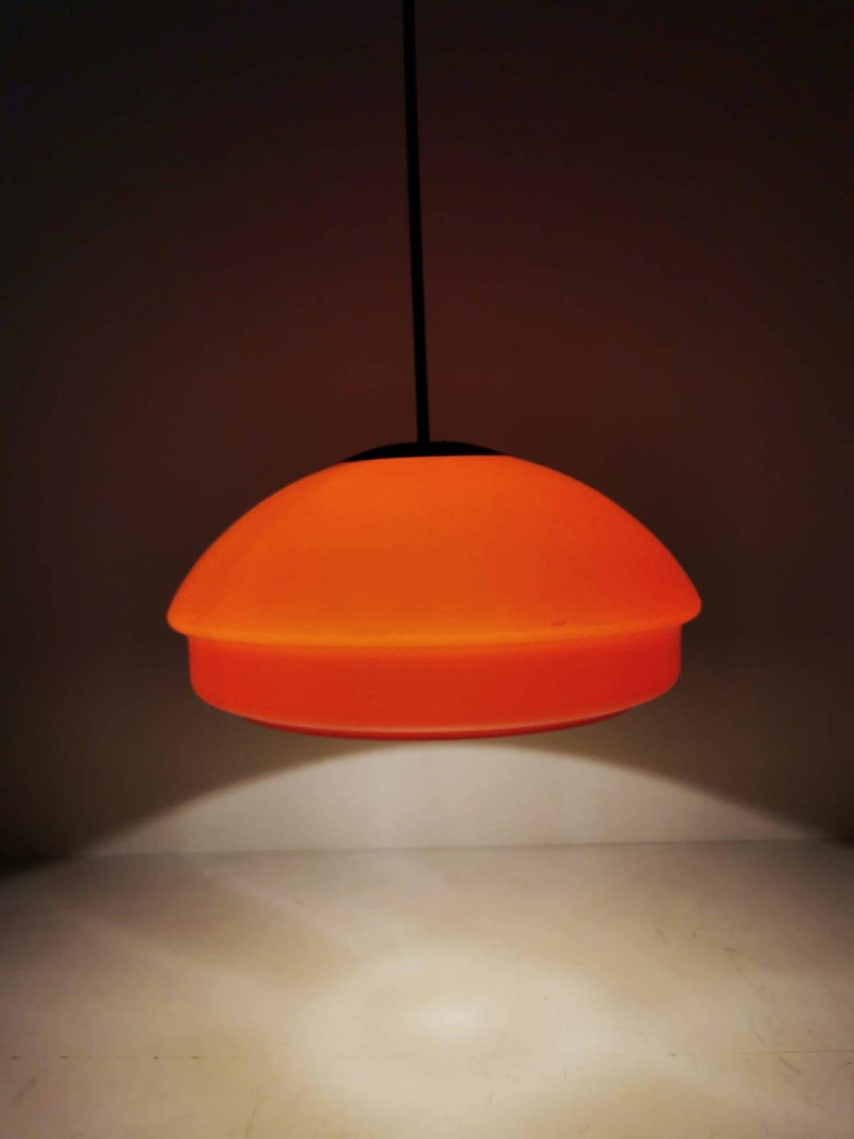 Harvey space age guzzini for meblo orange hanging lamp, 1960s