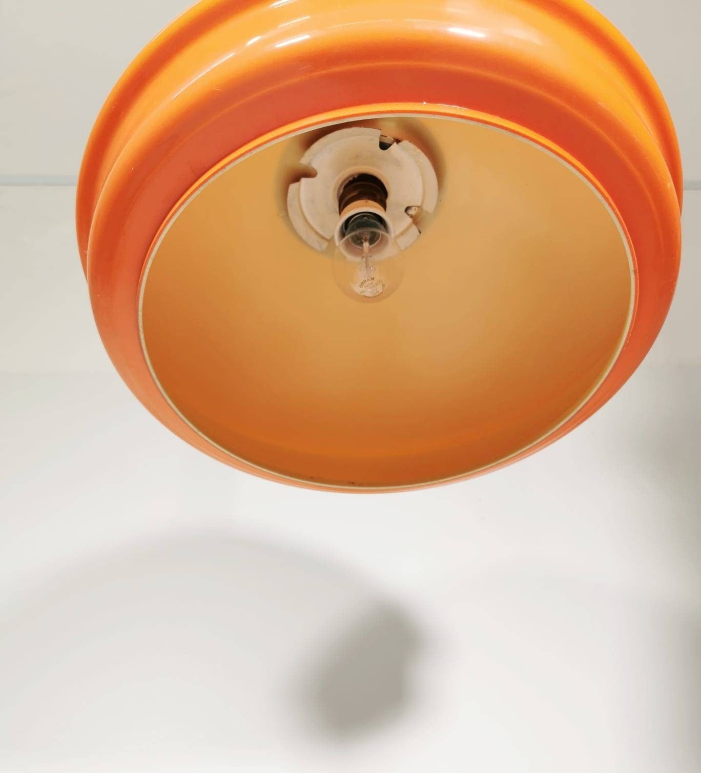 Harvey space age guzzini for meblo orange hanging lamp, 1960s