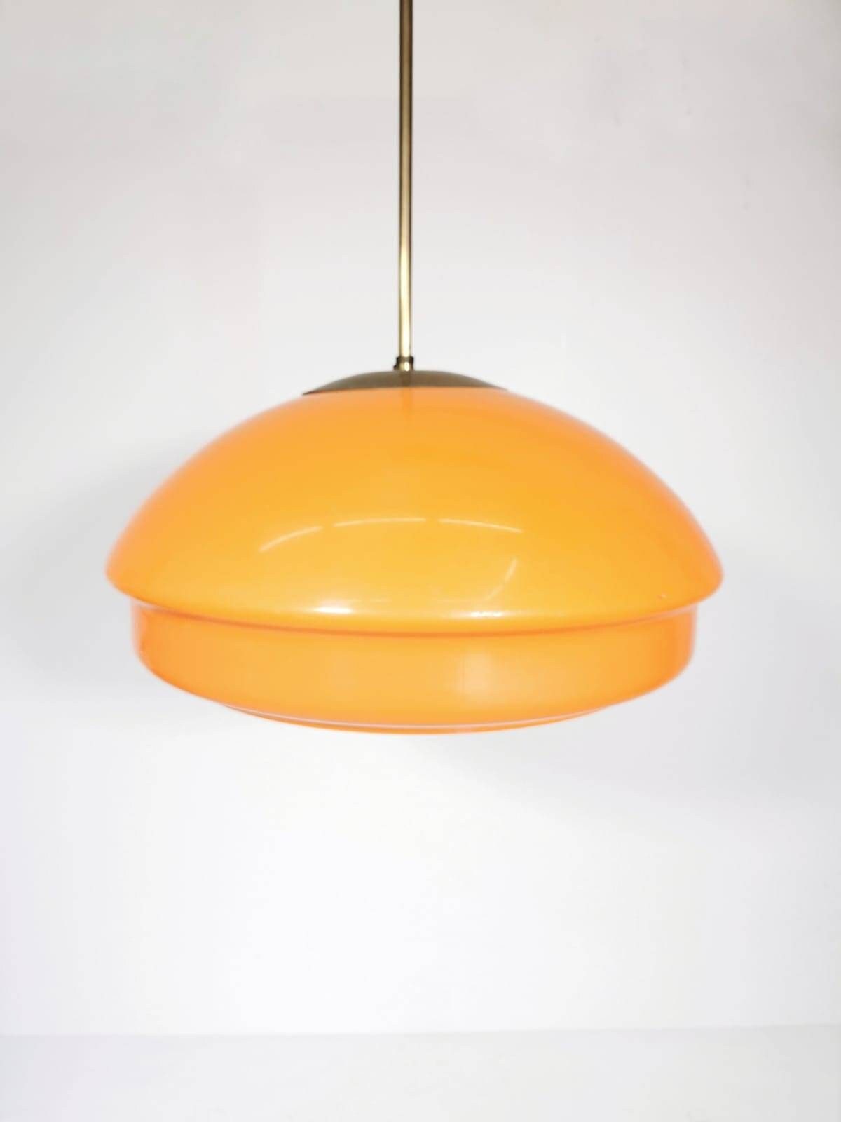 Harvey space age guzzini for meblo orange hanging lamp, 1960s