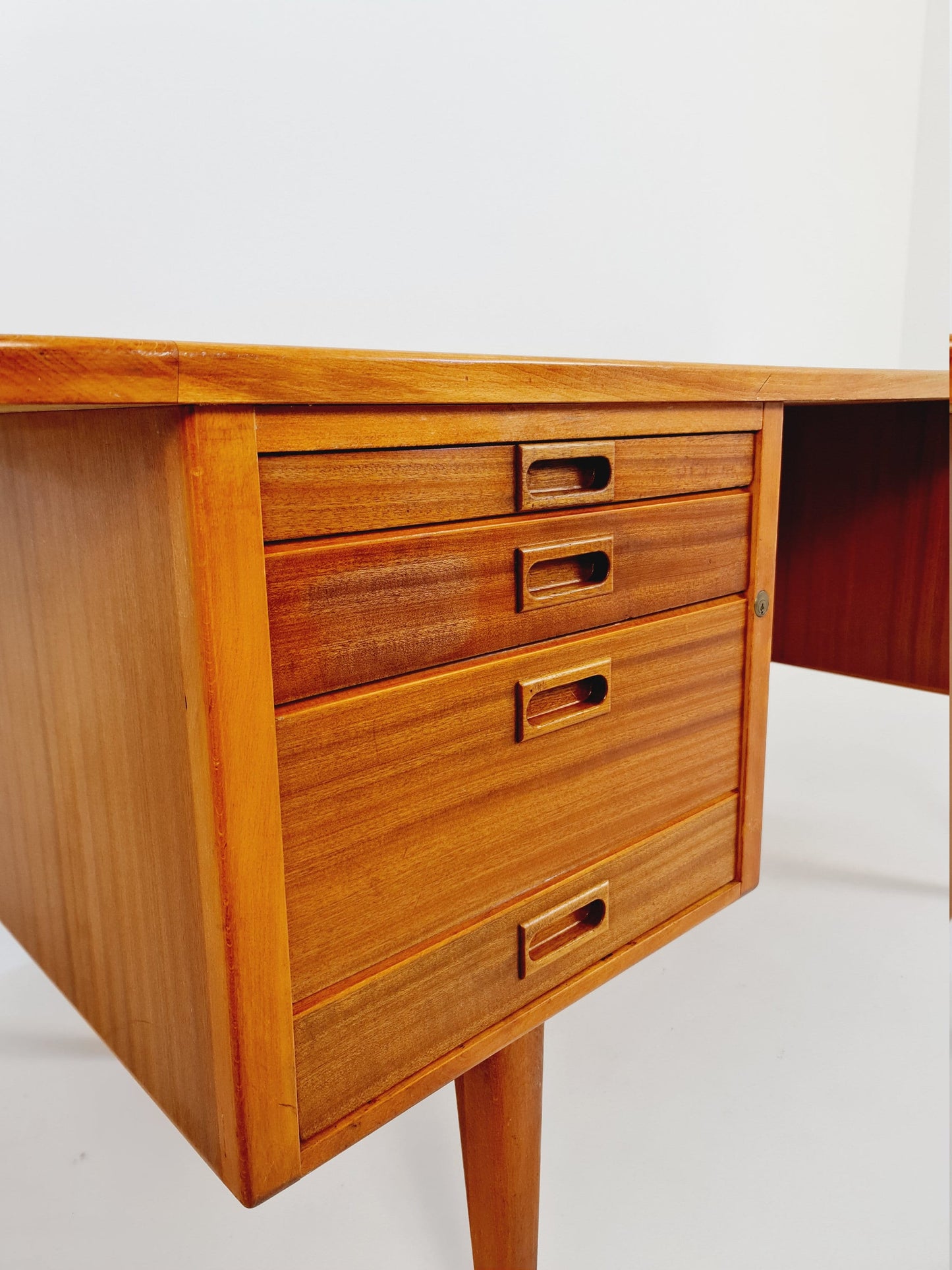 Danish solid mahogany Model Executive Desk by Gunni for Omann jun, 1950s