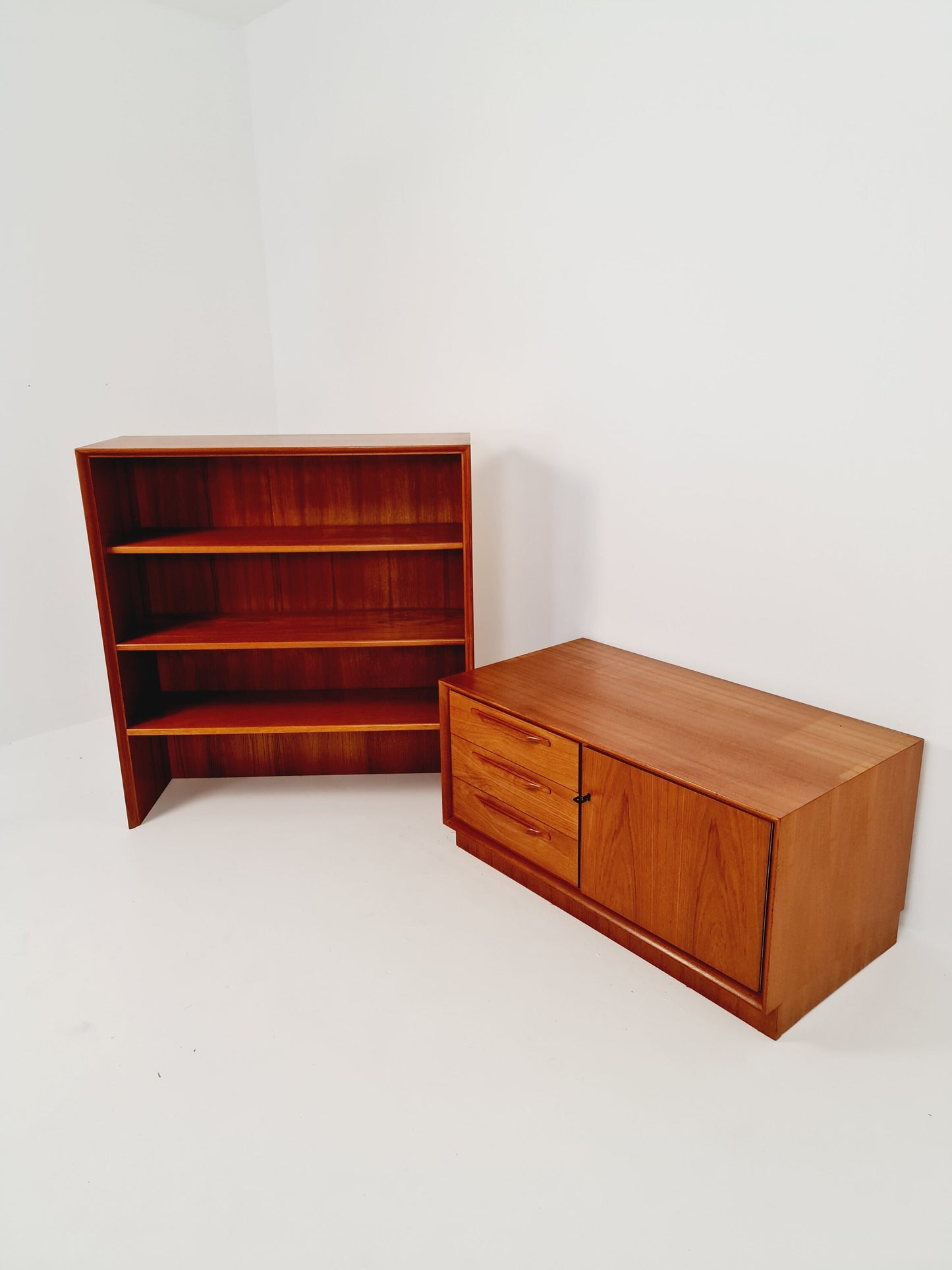Scandinavian bookshelf with chest of cabinet teak veneer from the 60s by Strobeck Danish design