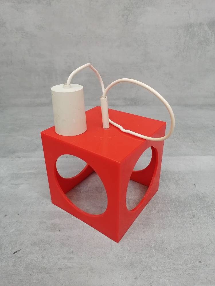 Space Age orange Cube Pendant Lamp by Richard Essig, Type 4022