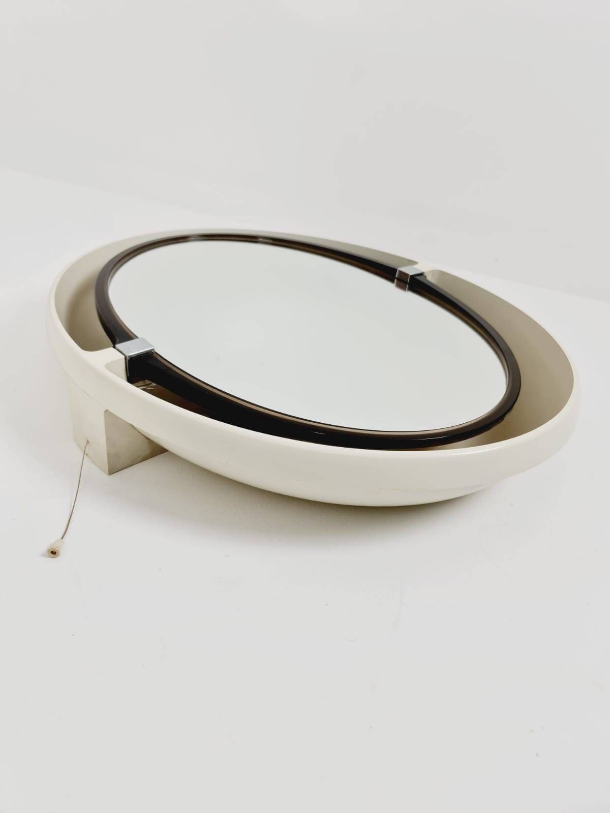 Allibert A136 vintage Mirror titiling Backlit space age design , france .1970s