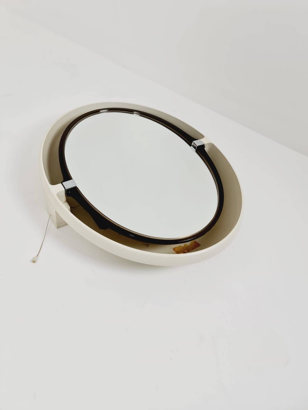 Allibert A136 vintage Mirror titiling Backlit space age design , france .1970s