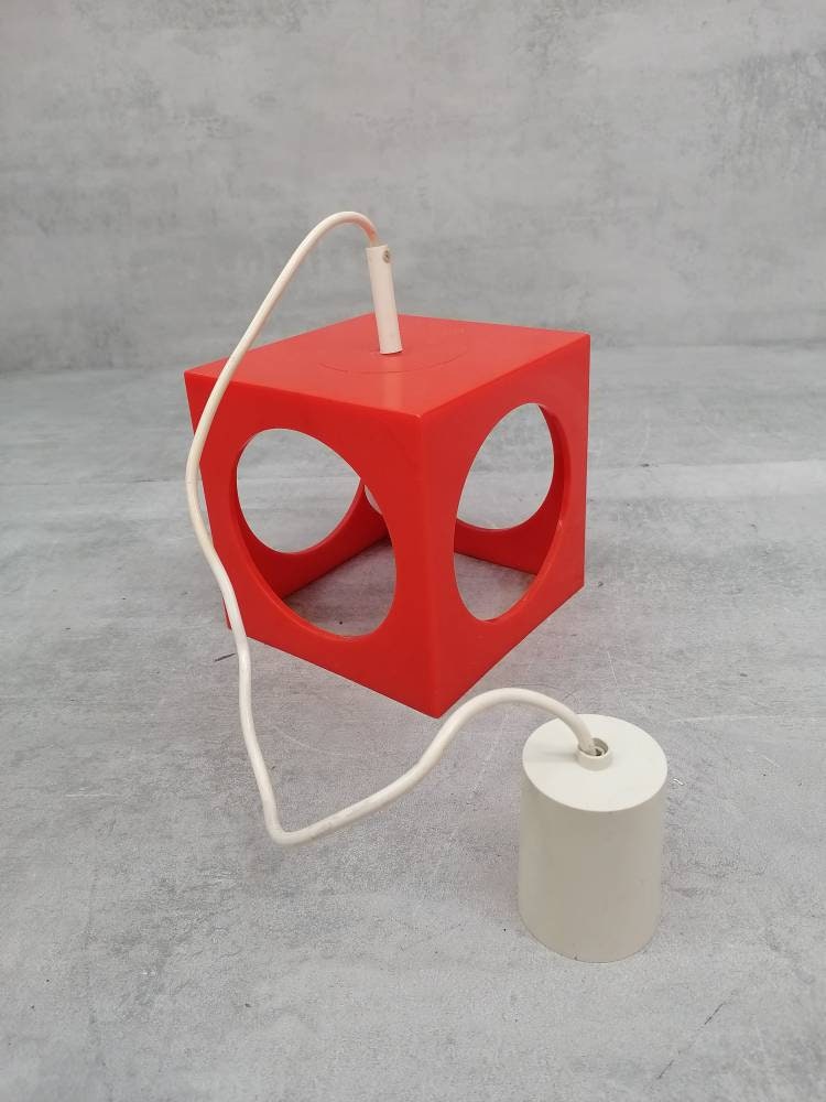 Space Age orange Cube Pendant Lamp by Richard Essig, Type 4022