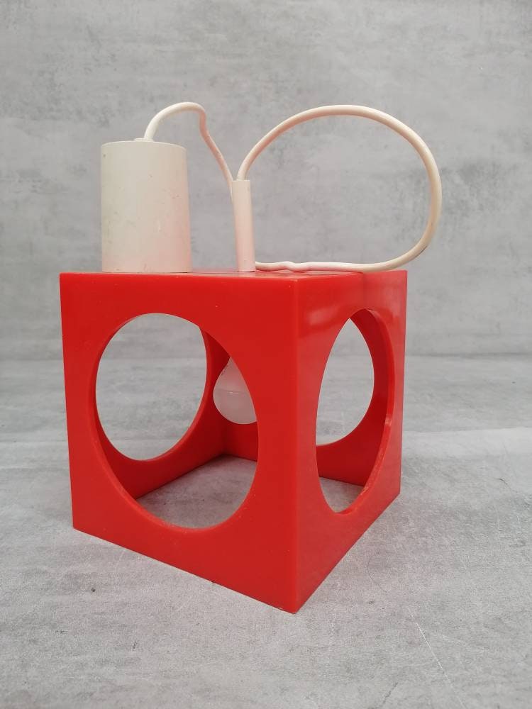 Space Age orange Cube Pendant Lamp by Richard Essig, Type 4022