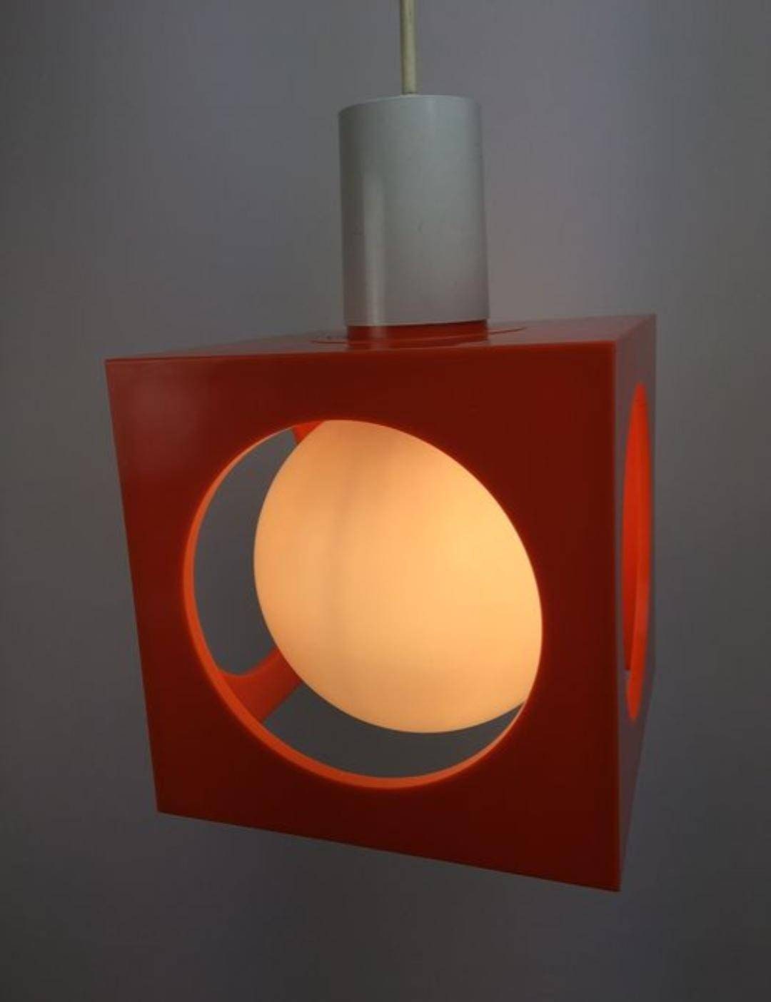 Space Age orange Cube Pendant Lamp by Richard Essig, Type 4022