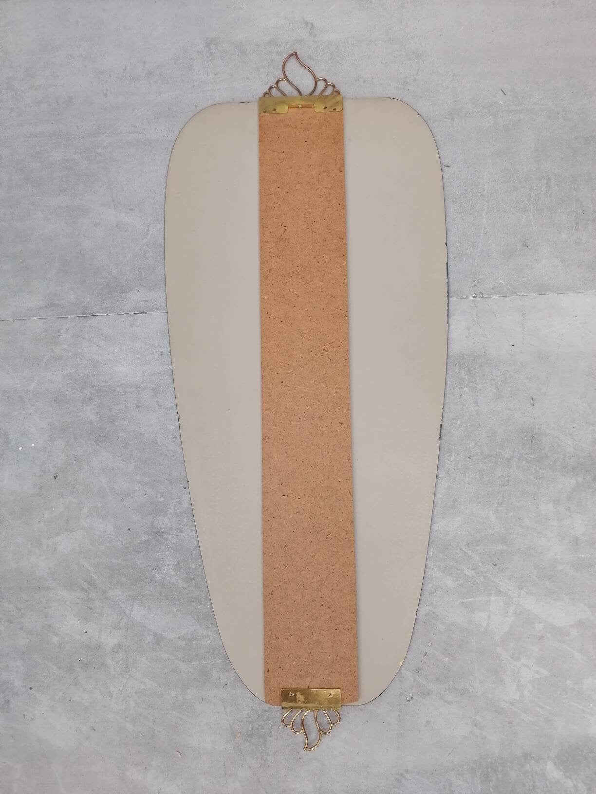 Mid Century XXL asymmetric German brass Original kidney wall mirror from the 60s model number 909