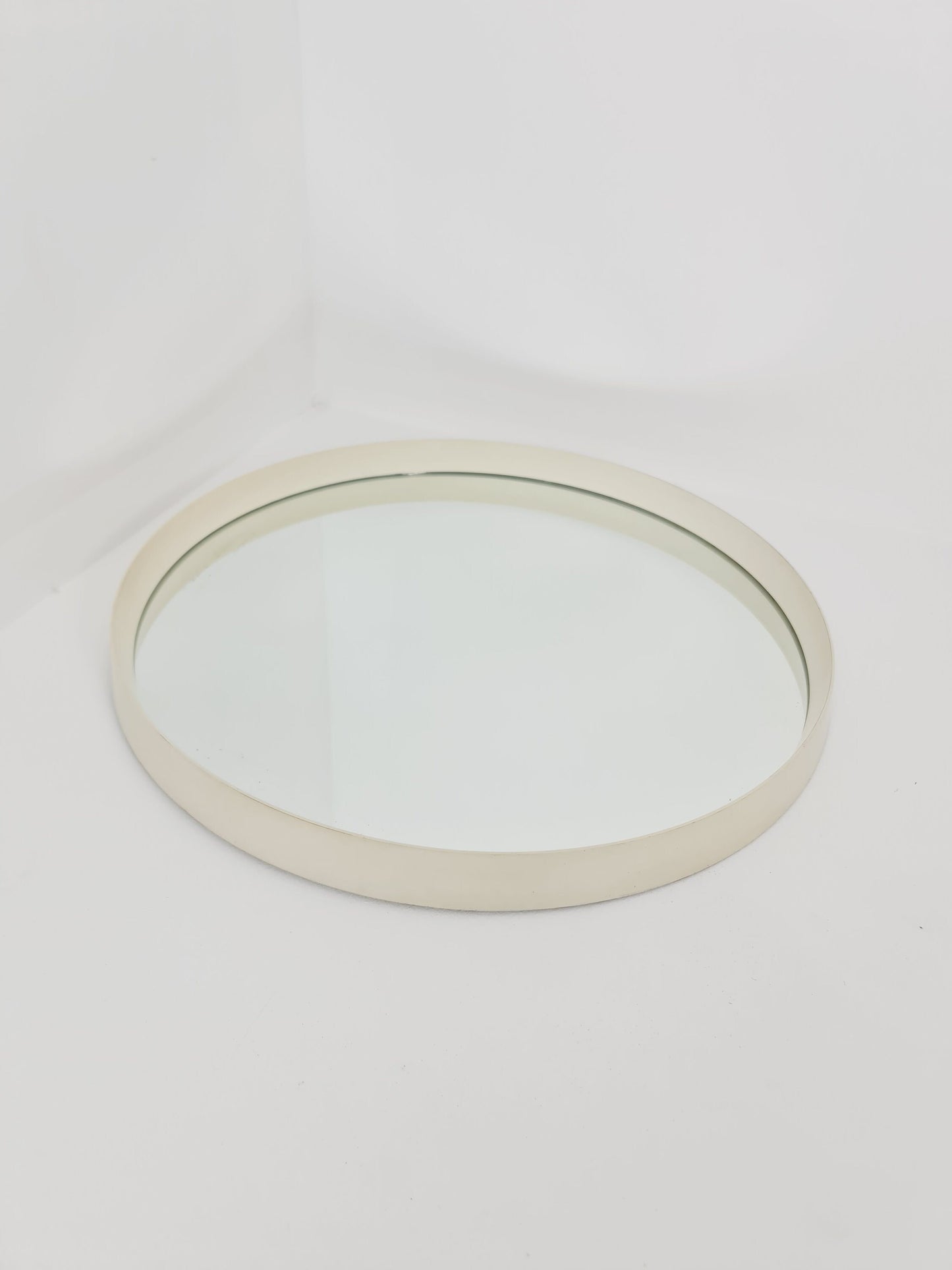Round space age retro plastic white mirror By Schönbuch, 1970s