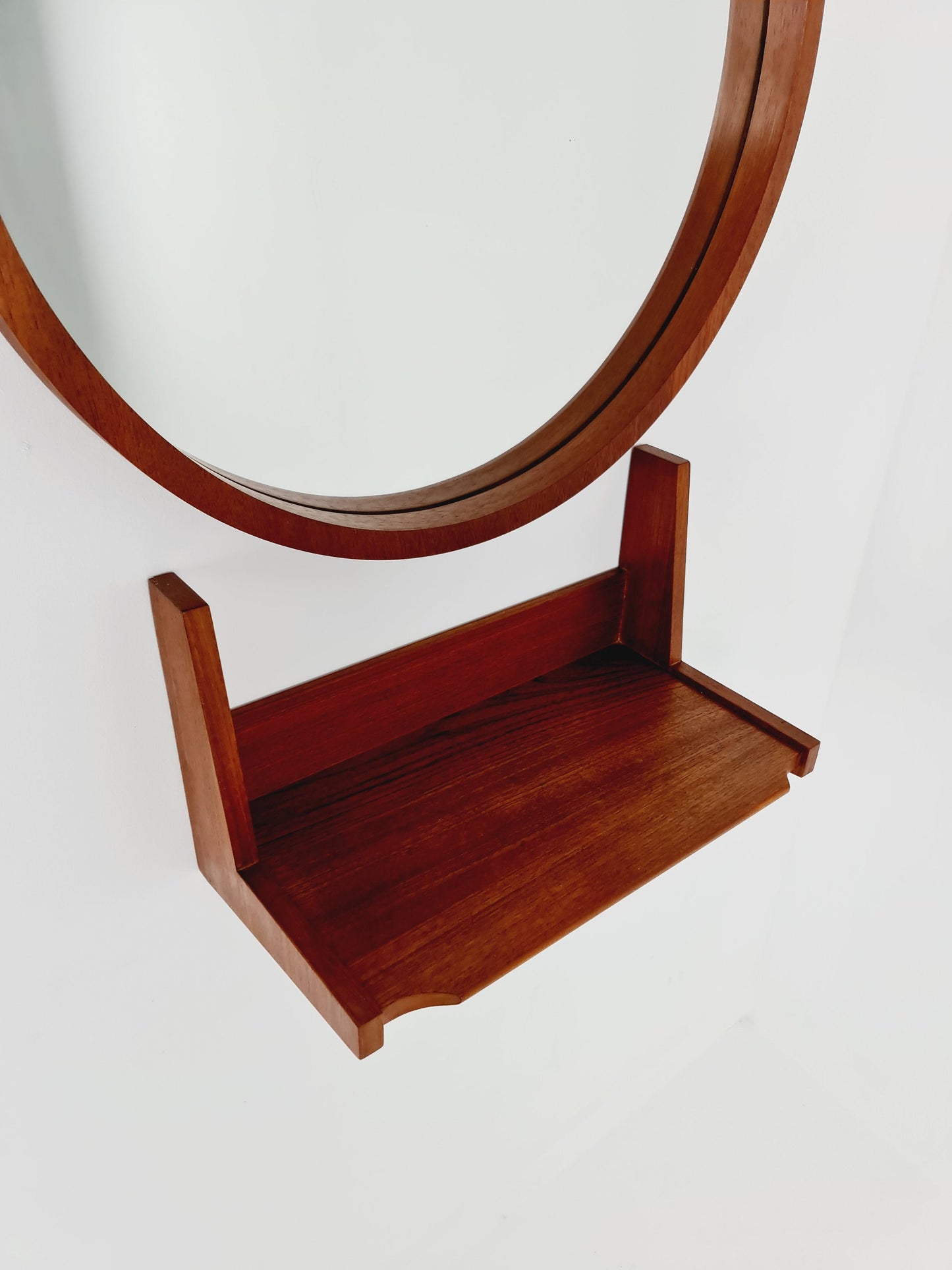 Mid Century teak German teak Mirror with teak shelf By Münchner Zier, 60s