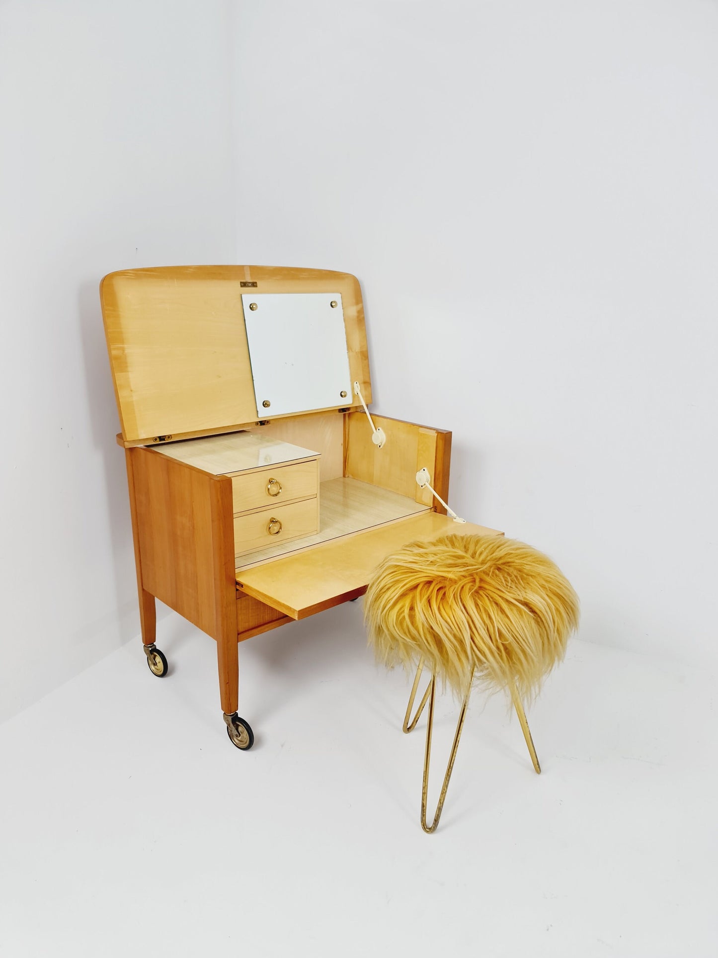 Mid Century Modern German oak vanity table/ make up table from the 60s
