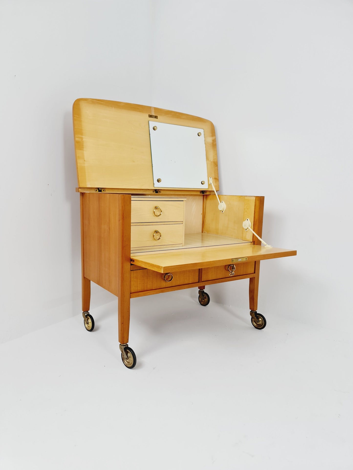 Mid Century Modern German oak vanity table/ make up table from the 60s