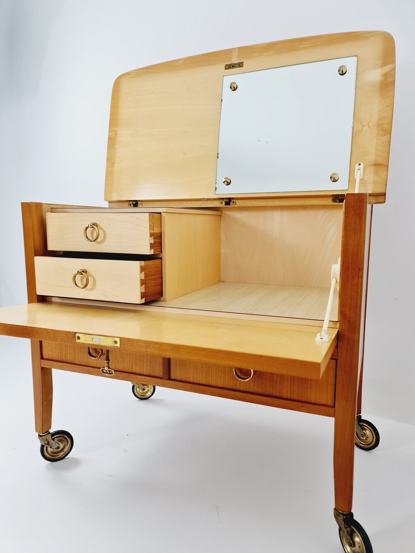Mid Century Modern German oak vanity table/ make up table from the 60s