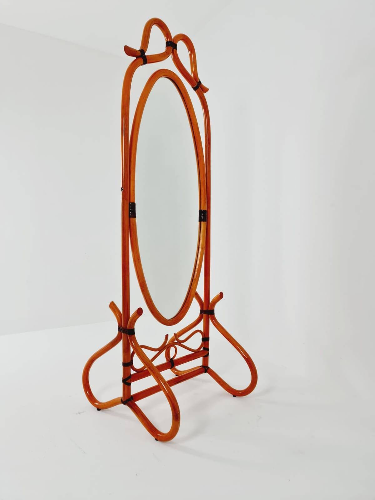 Mid-Century French Bentwood and Rattan Floor Mirror 1900s