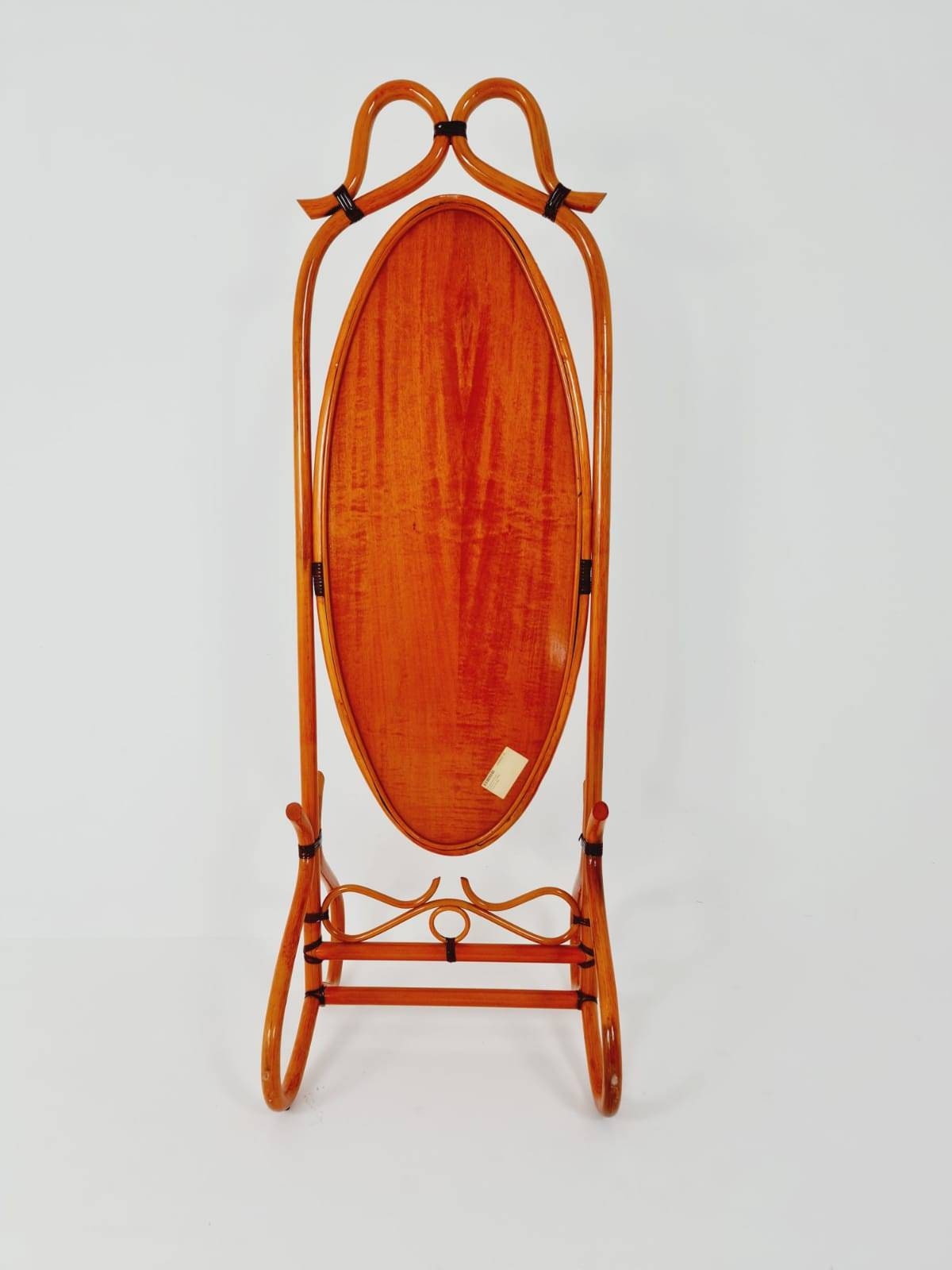 Mid-Century French Bentwood and Rattan Floor Mirror 1900s