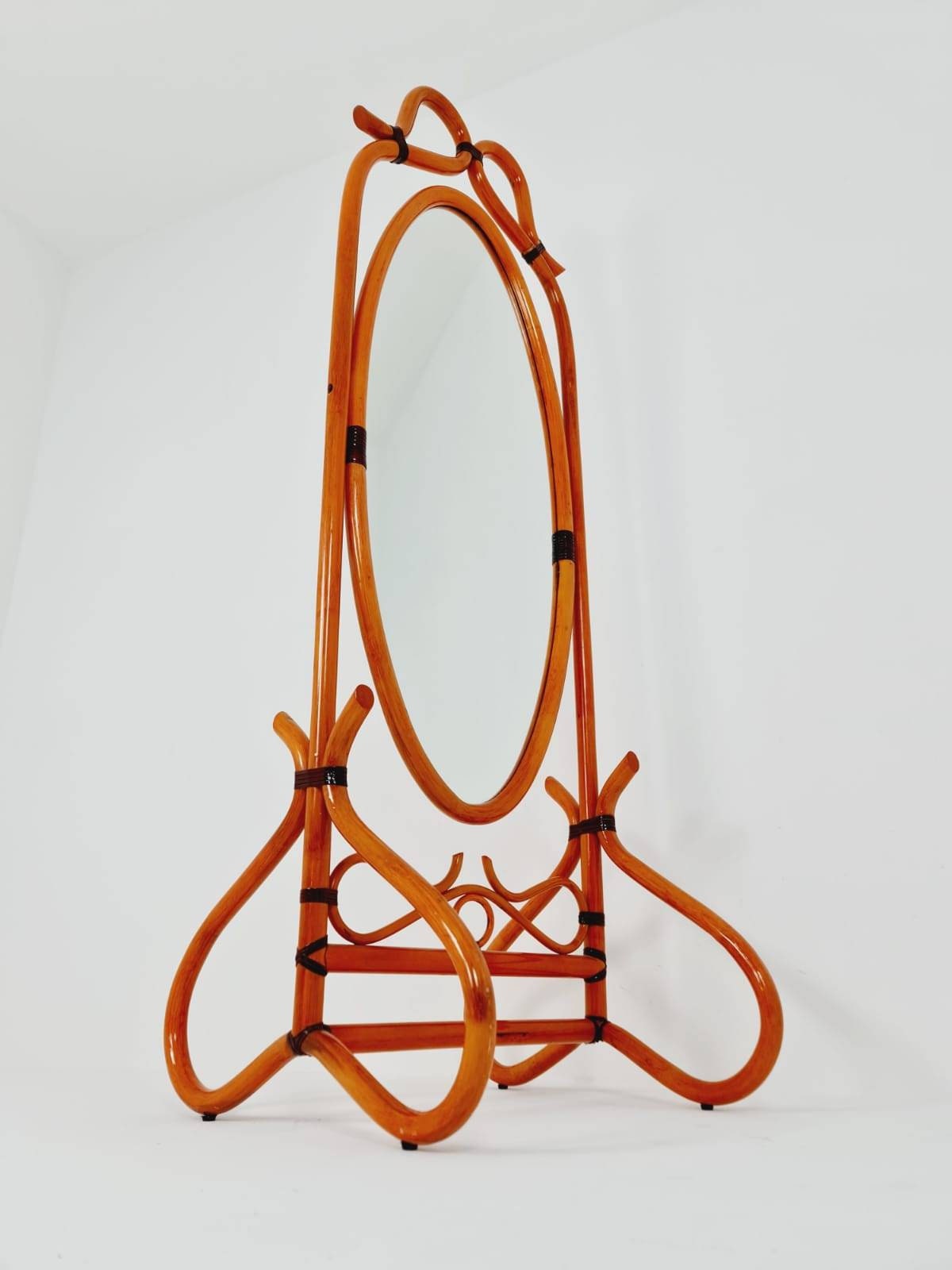 Mid-Century French Bentwood and Rattan Floor Mirror 1900s