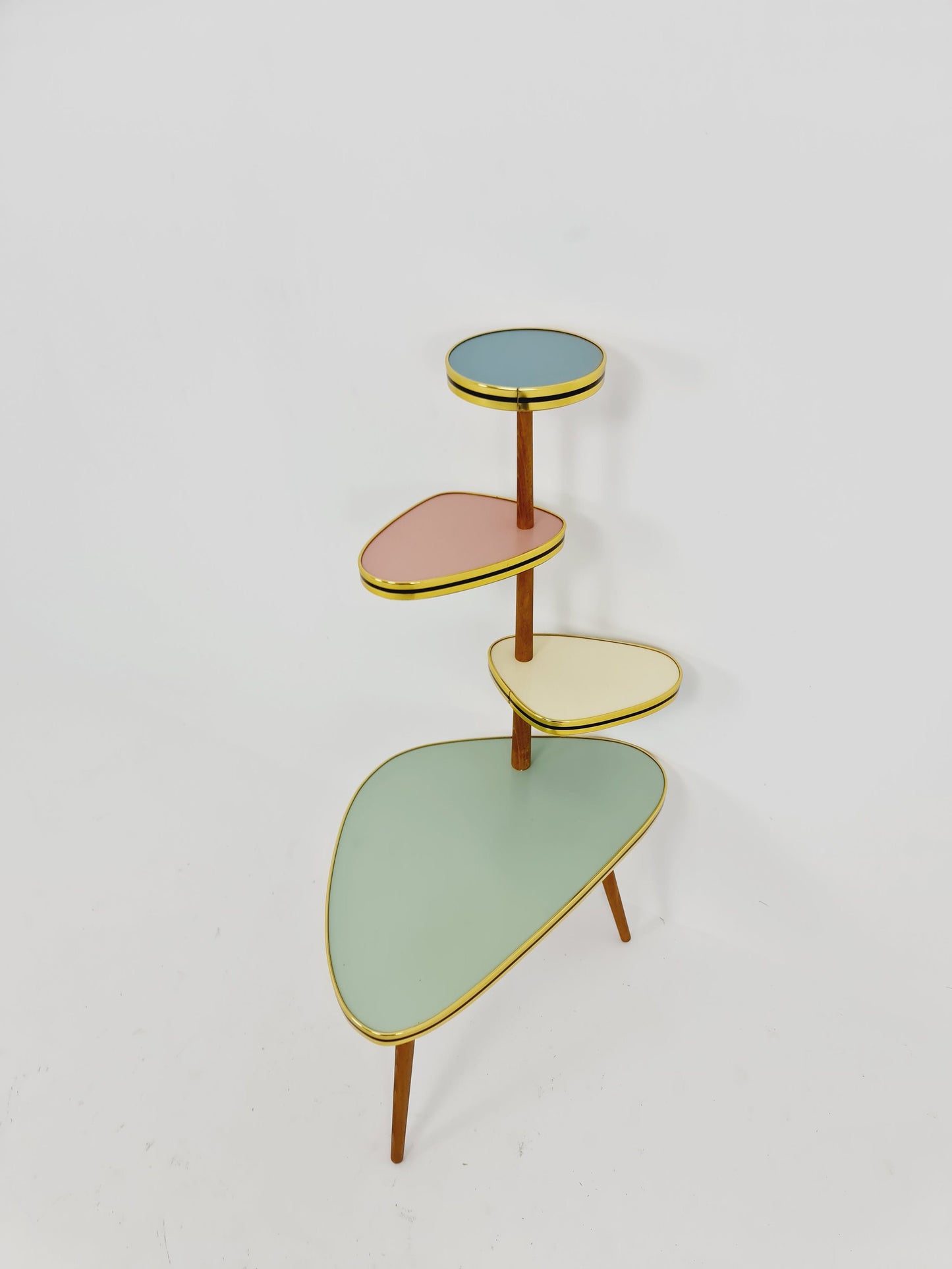 1950s German Plant Stand, Colorful Vintage Mid-Century Minimalist Indoor Plant Stand Side Table Retro flower table