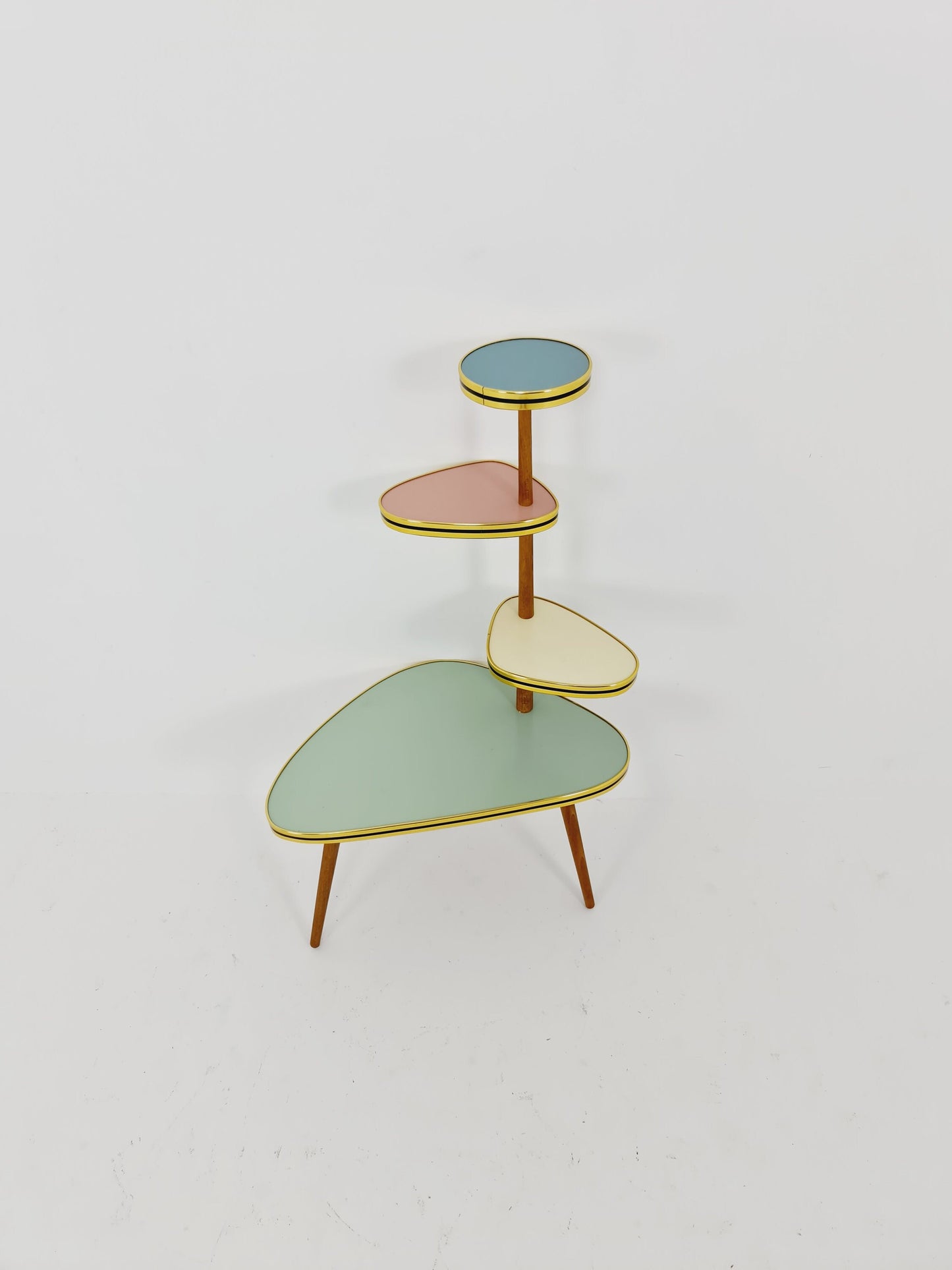 1950s German Plant Stand, Colorful Vintage Mid-Century Minimalist Indoor Plant Stand Side Table Retro flower table