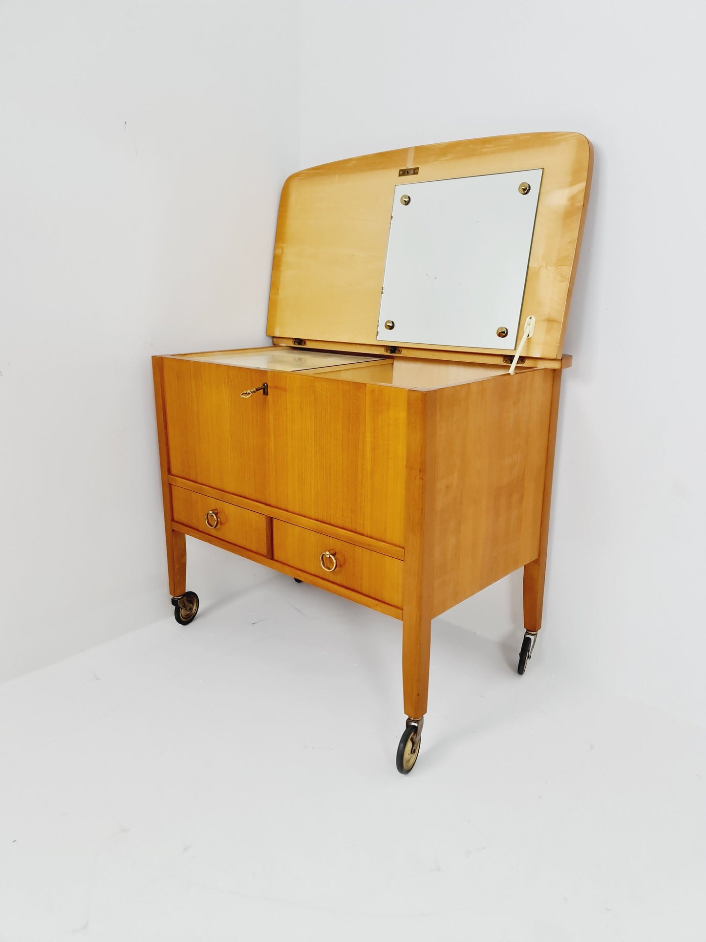 Mid Century Modern German oak vanity table/ make up table from the 60s