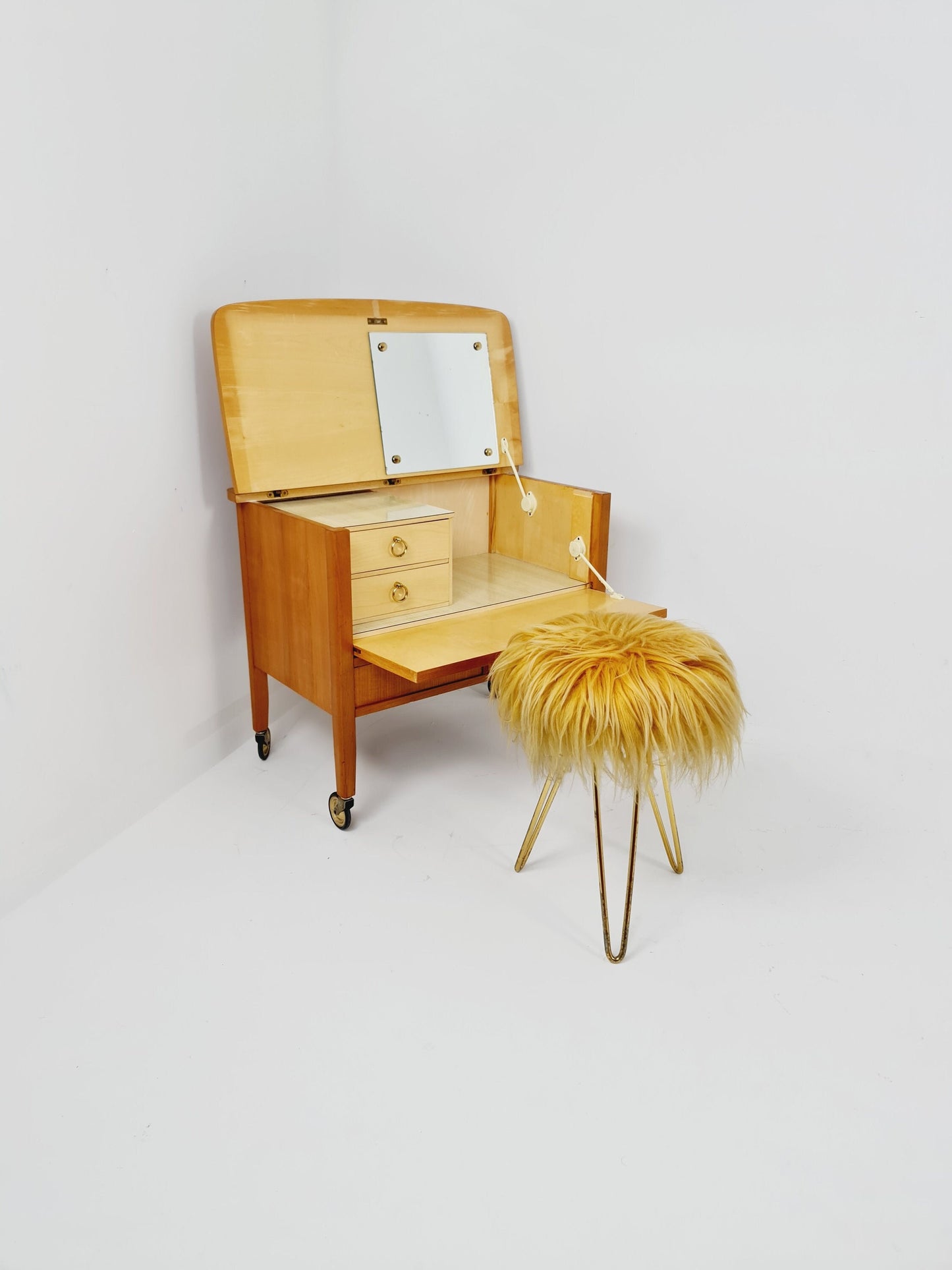 Mid Century Modern German oak vanity table/ make up table from the 60s