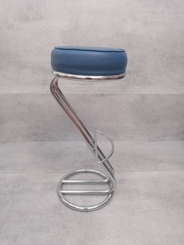 Mid-Century Modern Leather and Chrome Bar Stool 1980s Italy