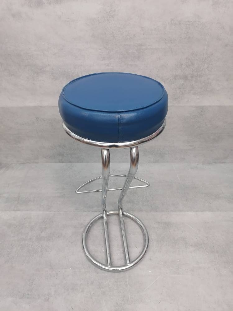Mid-Century Modern Leather and Chrome Bar Stool 1980s Italy