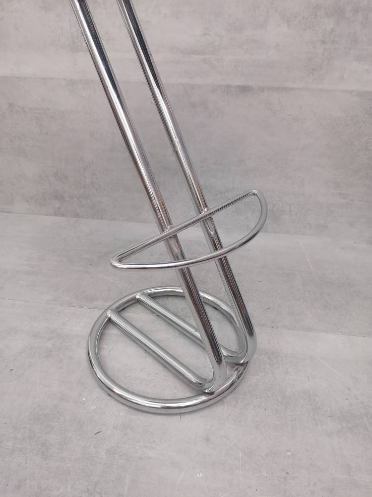 Mid-Century Modern Leather and Chrome Bar Stool 1980s Italy