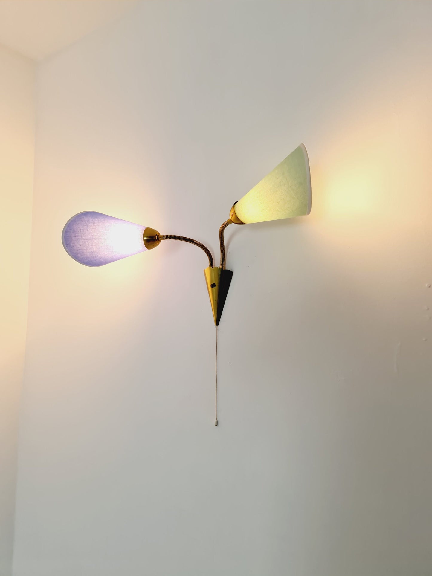 Mid century German brass & metal wall lamp with flex arms, 1950s