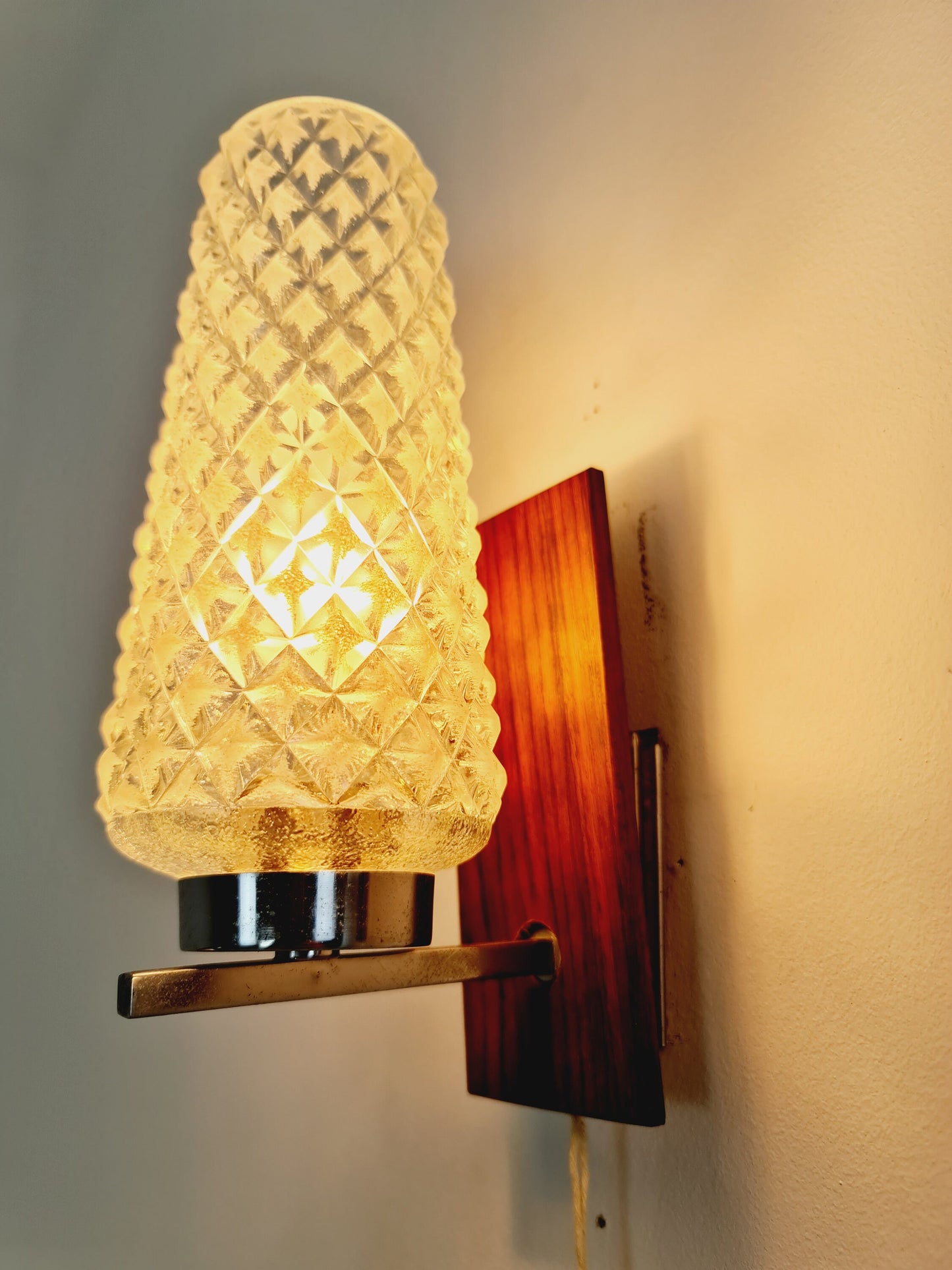 Pair Mid century Danish glas & teak wall lamps, bedside lamps, 1960s